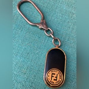 Vintage FENDI Gold, Black, Silver Toned Brass Keyring / Purse Charm.